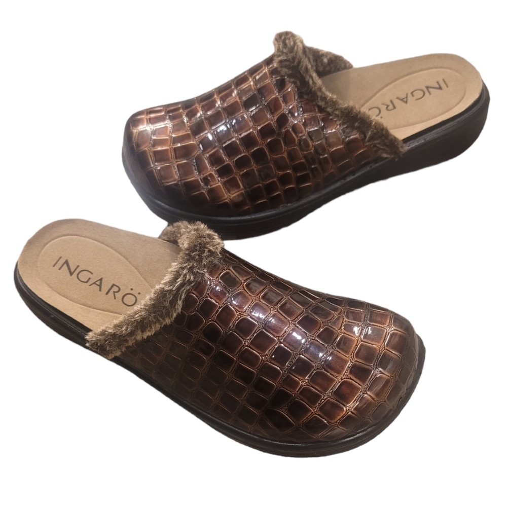 NWB! Ingaro Bronze Croco Slip Resistant Clogs 8